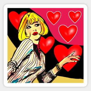 Blonde girl with bangs and hearts. Sticker